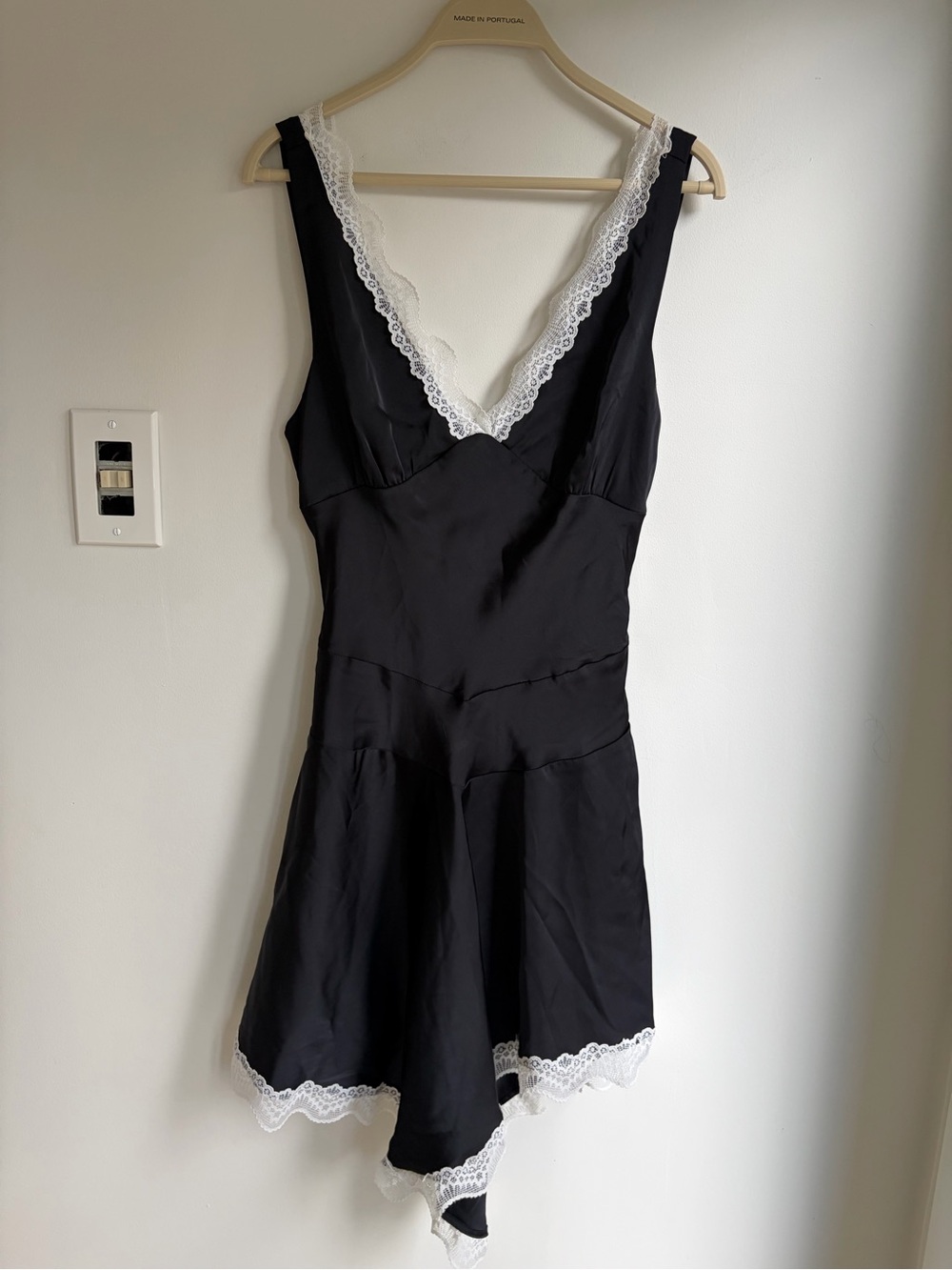 AVEC LES FILLES Satin And Lace Bias Cut Mini Dress in Black Size 8